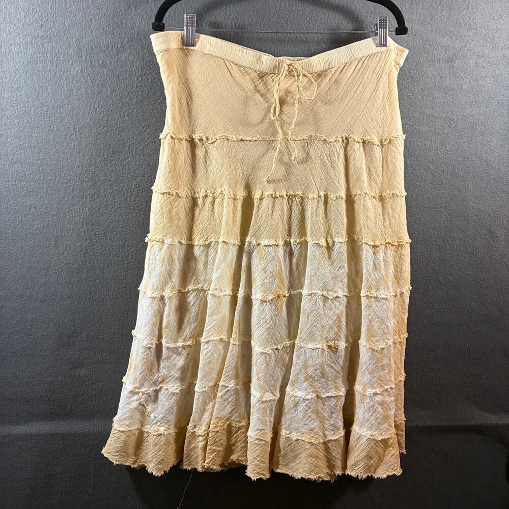 vtg women cotton maxi peasant skirt tan medium cottage coastal festival western